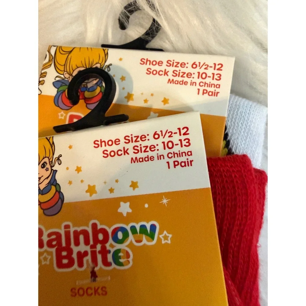 Rainbow Brite Twink 2 Pair Crew Socks Set Womens Shoe Size 6.5-12 New with Tags